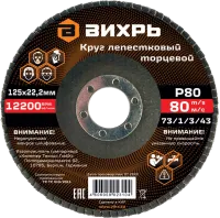Круг лепестковый торцевой Вихрь 125х22,2 мм, Р80