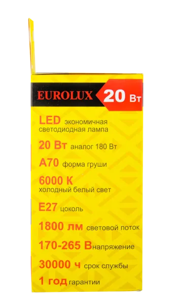 Лампа светодиодная Eurolux LL-E-A70-20W-230-6K-E27