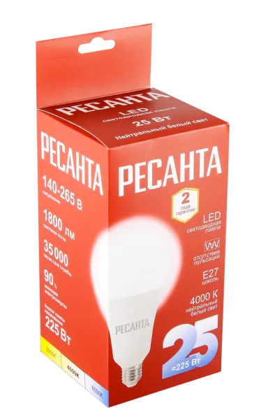 Лампа светодиодная Ресанта LL-R-A95-25W-230-4K-E27