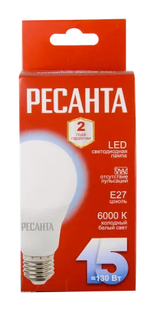 Лампа светодиодная Ресанта LL-R-A65-15W-230-6K-E27