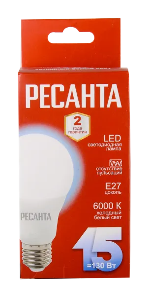Лампа светодиодная Ресанта LL-R-A65-15W-230-6K-E27