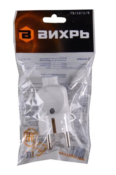 Вилка прямая с/з, белая 16А 250В Вихрь