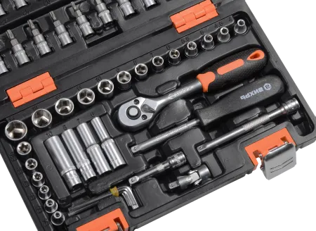 Набор инструментов, 1/4", CrV, пластиковый кейс 57 предметов Вихрь