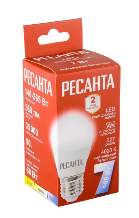 Лампа светодиодная Ресанта LL-R-G45-7W-230-4K-E27