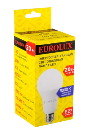 Лампа светодиодная Eurolux LL-E-A70-20W-230-6K-E27